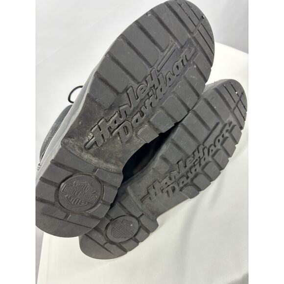 Harley Davidson Lace Up Ankle Boots Black Leather 11.5 Lug Sole Pewter Logo - Picture 5 of 11